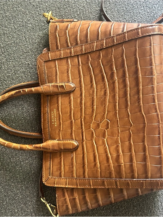 Lauren Ralph Lauren Handbags - Lauren Ralph Lauren Cognac Croc-Embossed Leather Satchel